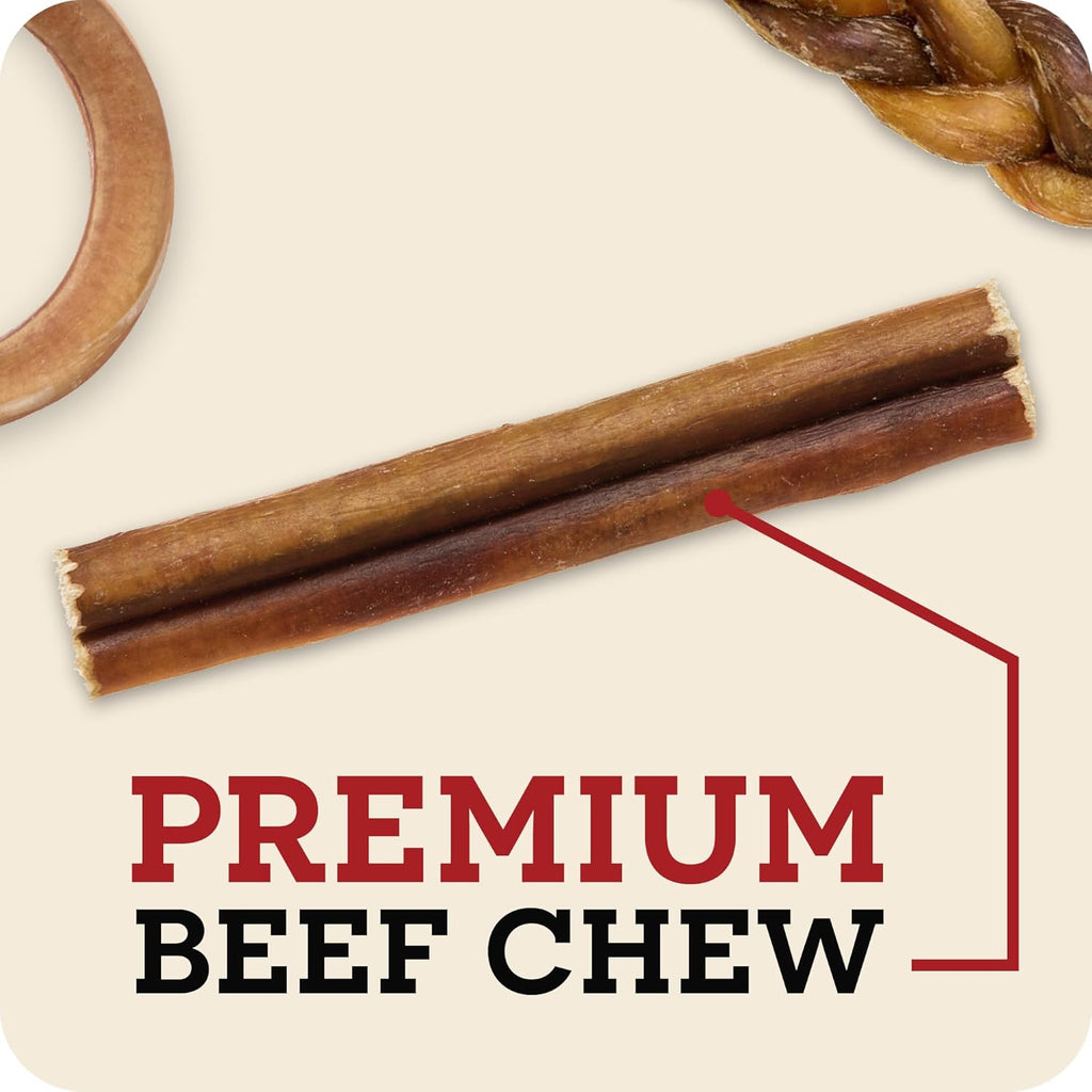 All Natural 5"-8" Braided Bully Sticks for Small & Large Dogs - Healthy Long Lasting Beef Chews Variety Party Pack - Single Ingredient Low Odor Rawhide Free - 8 Oz Bag