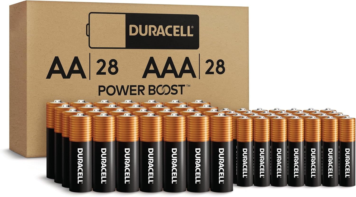 Coppertop AA + AAA Batteries, 56 Count (Pack of 1), Re-Closable for Quick Access and Organized Storage, Includes 28 Double a and 28 Triple a Batteries
