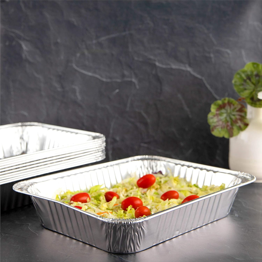 Disposable 9 X 13 Aluminum Foil Pans Half Size Deep Steam Table Bakeware - Cookware Perfect for Baking Cakes, Bread, Meatloaf, Lasagna Pack of 10