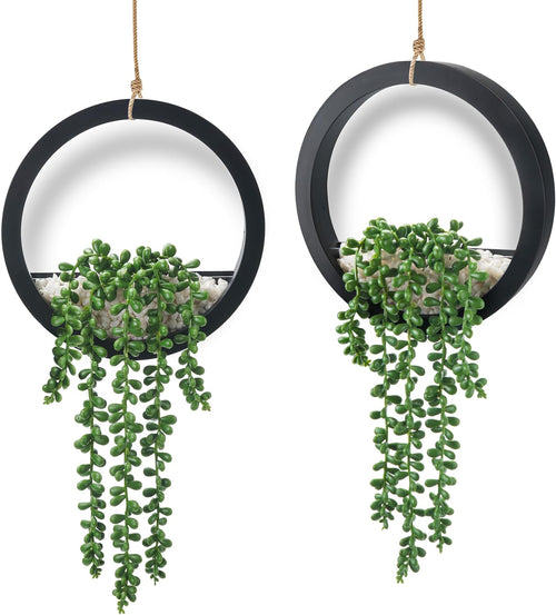 2 Pack Fake Plants Hanging Artificial Succulents Plants in Black Pots for Living Room Bathroom Accessories Boho Farmhouse Wall Decor