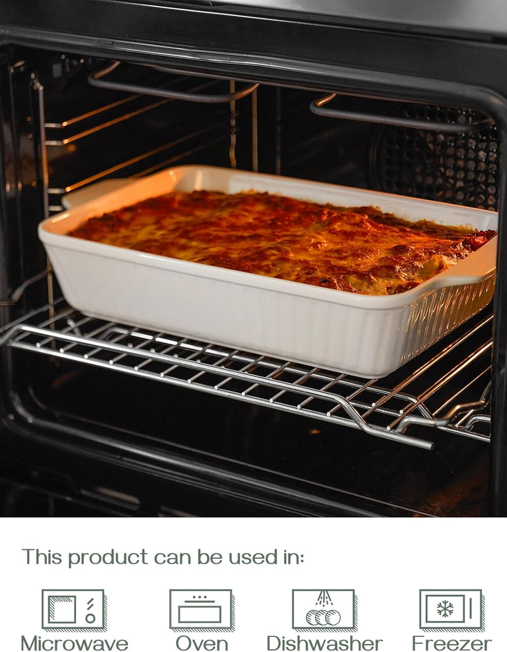 Casserole Dish, 9X13 Ceramic Baking Dish, Large Lasagna Pan Deep for Oven, 4.2 Quarts Baking Pan with Handles, Oven Safe and Durable Bakeware for Lasagna, Home Decor, Wedding Gift, Soft White