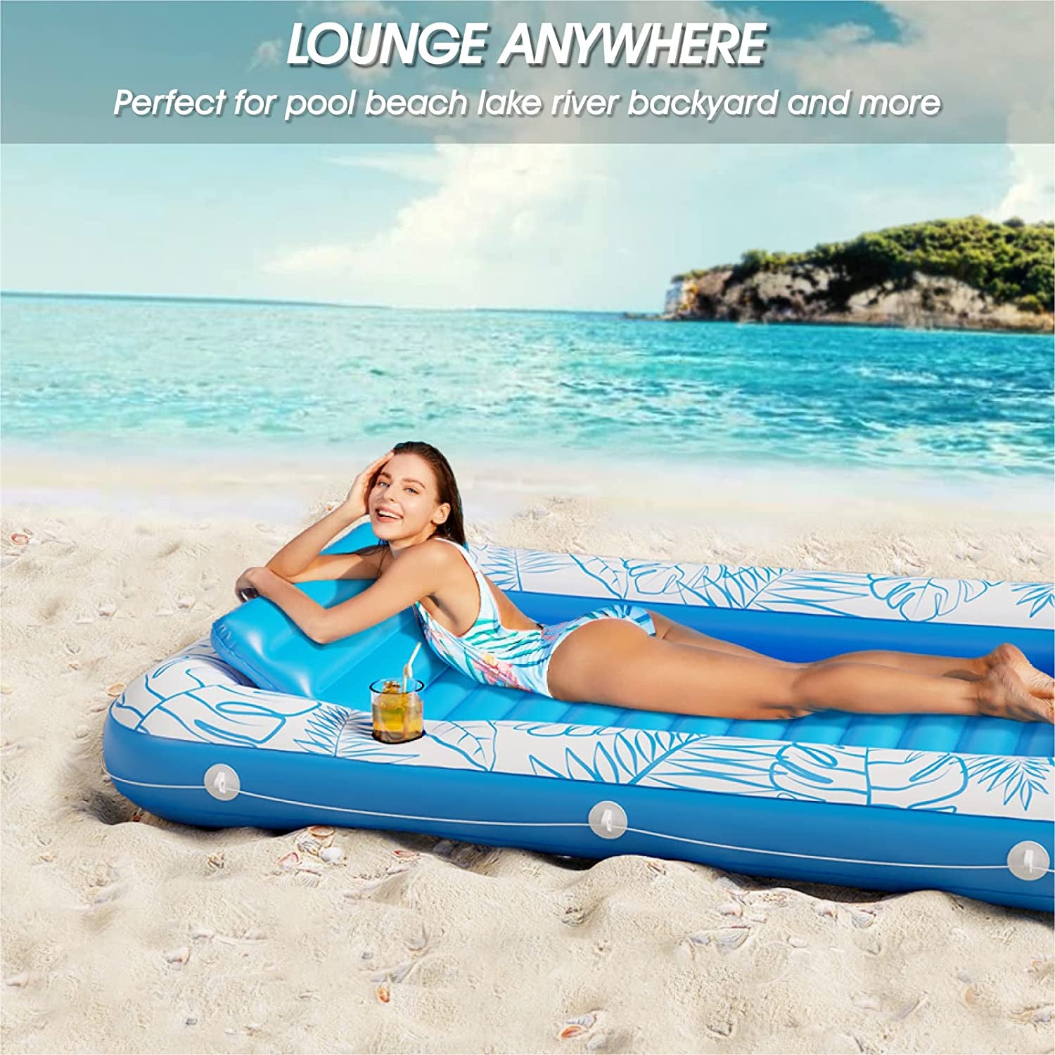 Inflatable Tanning Pool Lounger Float -  4 in 1 Sun Tan Tub Sunbathing Pool Lounge Raft Floatie Toys Water Filled Tanning Bed Mat Pad for Adult Blow up Kiddie Pool Kids Ball Pit Pool (L)