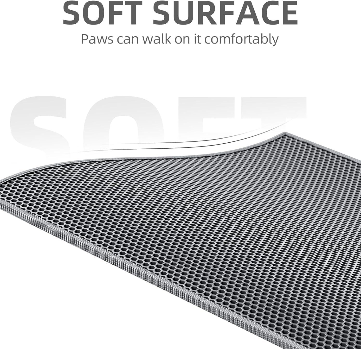 Cat Litter Mat, Cat Litter Trapping Mat, Honeycomb Double Layer Design, Easy to Clean,Washable (24’’ X 15’’ Gray