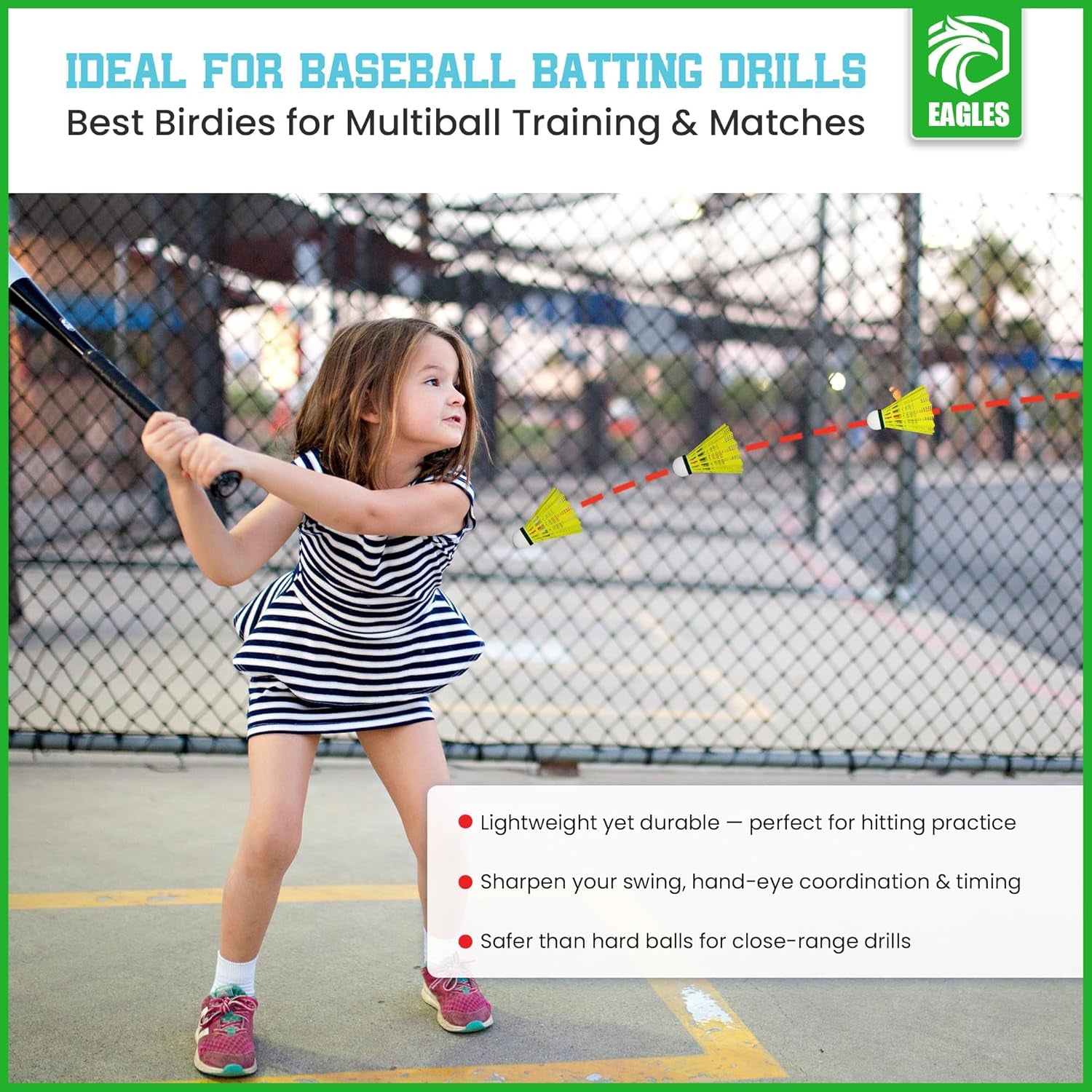 Badminton Birdies - Nylon Bedminton Shuttlecocks for Softball/Baseball Batting Training - Highly Stable & Durable 24 Pack, 12 Pack or 6 Pack Shuttle Balls