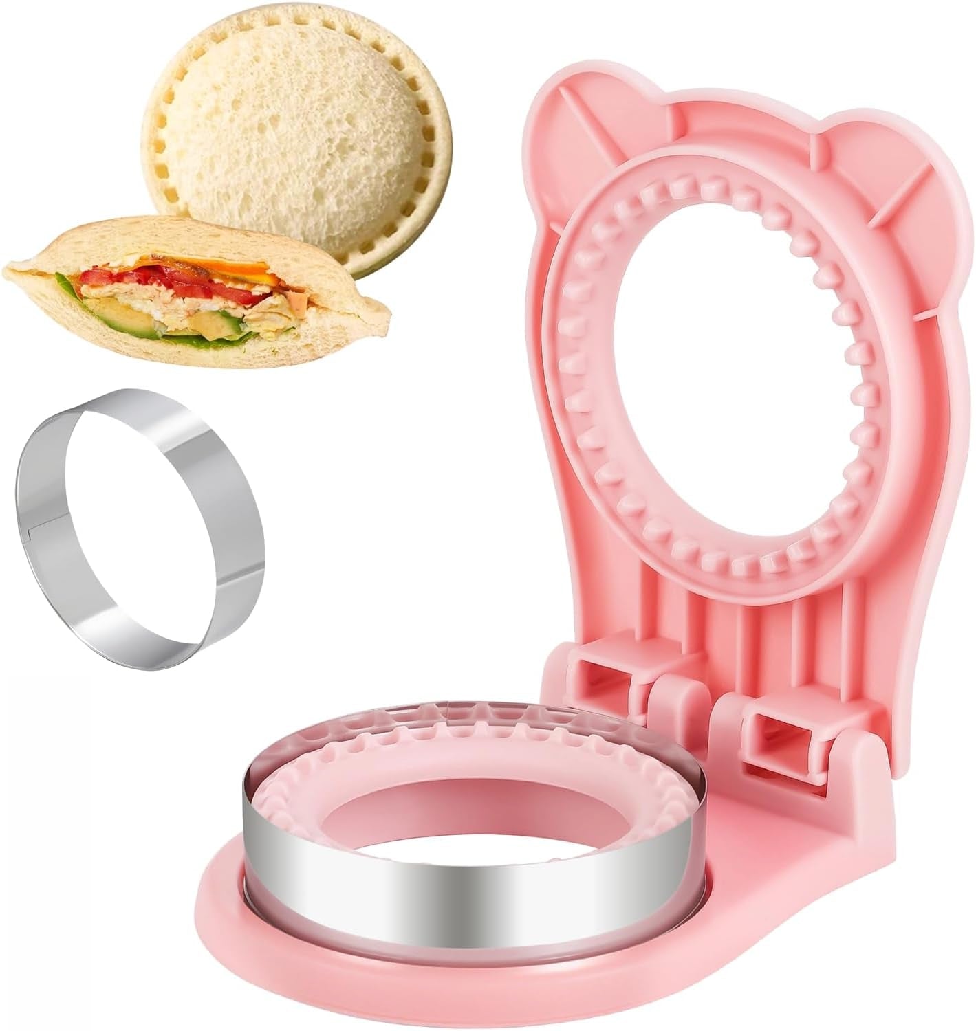 Uncrustable Sandwich Maker,Sandwiches Pocket Circle Shape 3.7Inch Sandwich Cutter and Sealer,Sandwich Cutter for Kids Breakfast and Lunchboxes (Pink)