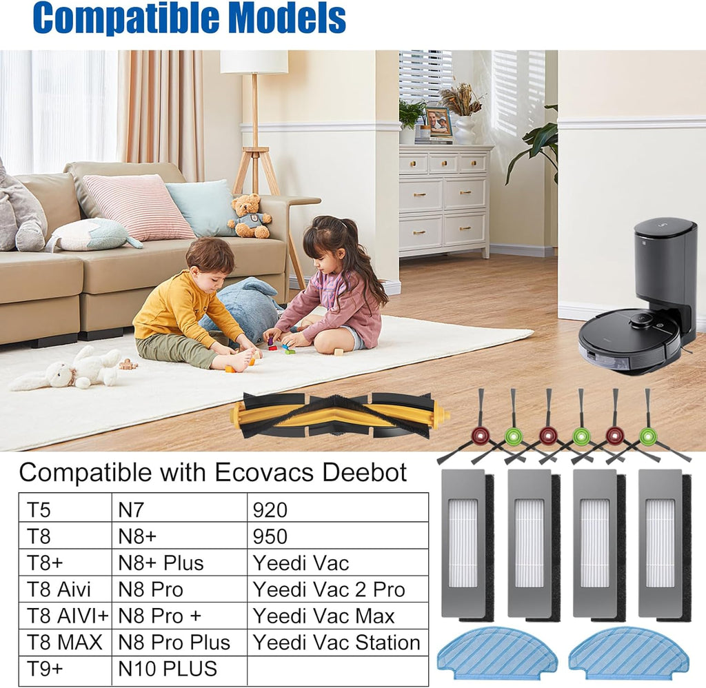 Replacement Parts Kits for ECOVACS Deebot Ozmo T8 T8+ T8 Aivi T8 AIVI+ T8 MAX T9+ T5 N8+ / N8+ plus N8 Pro N8 Pro + / N8 Pro+ plus N10 plus N7 OZMO 920 950 for Yeedi Vac 2 Pro Vac Max Vac Station