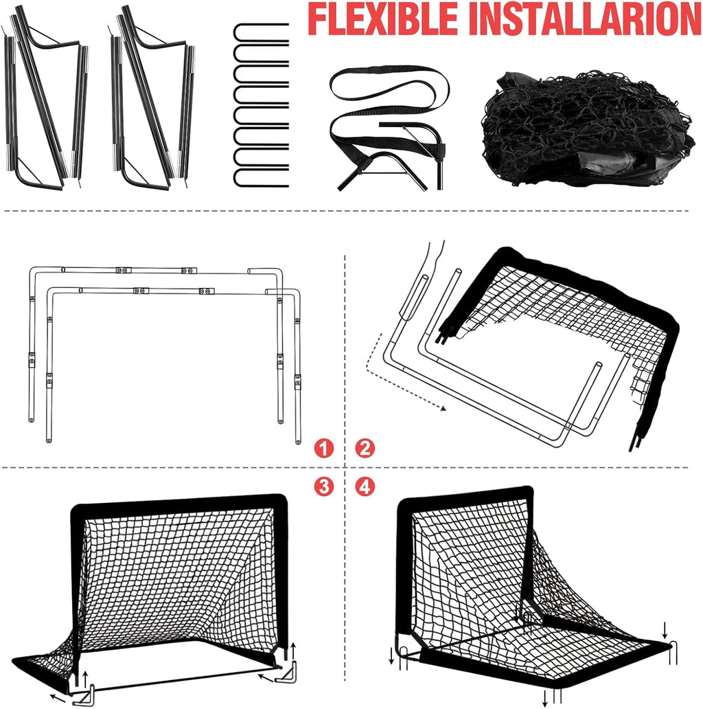 Kids Soccer Goals for Backyard Set - 2 of 4' X 3' Portable Soccer Goal Training Equipment, Pop up Toddler Soccer Net with Soccer Ball, Soccer Set for Kids and Youth Outdoor Games, Sports, Play