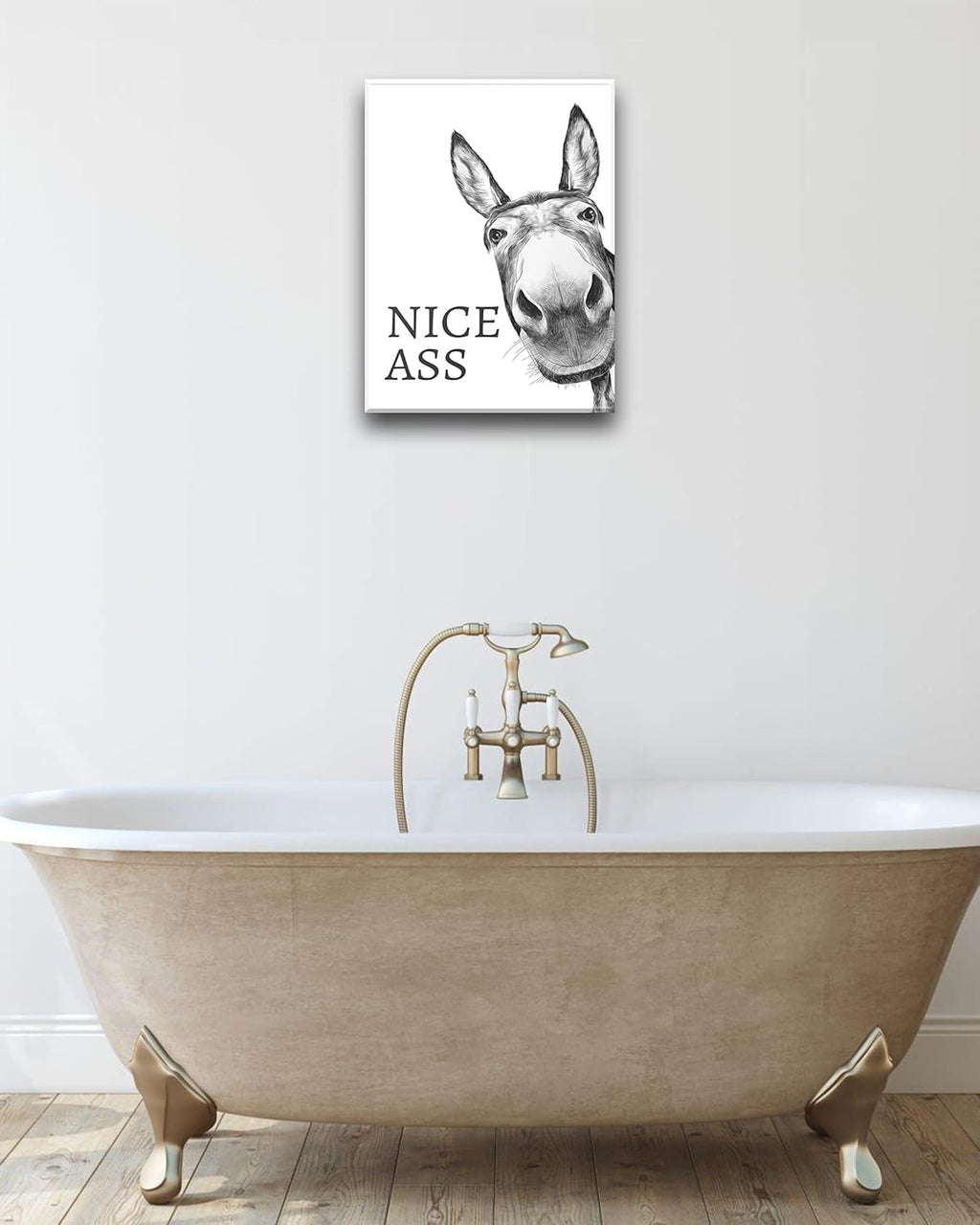 Funny Bathroom Wall Art Decor, Black and White Donkey Wall Art, Waterproof Wood Framed Canvas Wall Art Animals Abstract Prints, 12X16In High-End Pictures for Dormitory Kids Room 1 Pack
