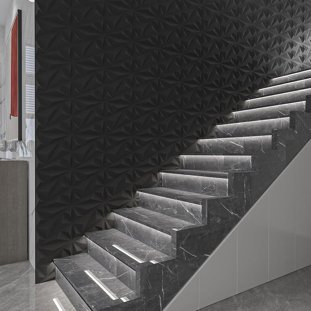 33 Pack 3D Wall Panel Diamond for Interior Wall Décor, PVC Flower Textured Wall Panels for Living Room Lobby Bedroom Hotel Office, Black, 12''X12'' Cover 32.Sq.Ft.