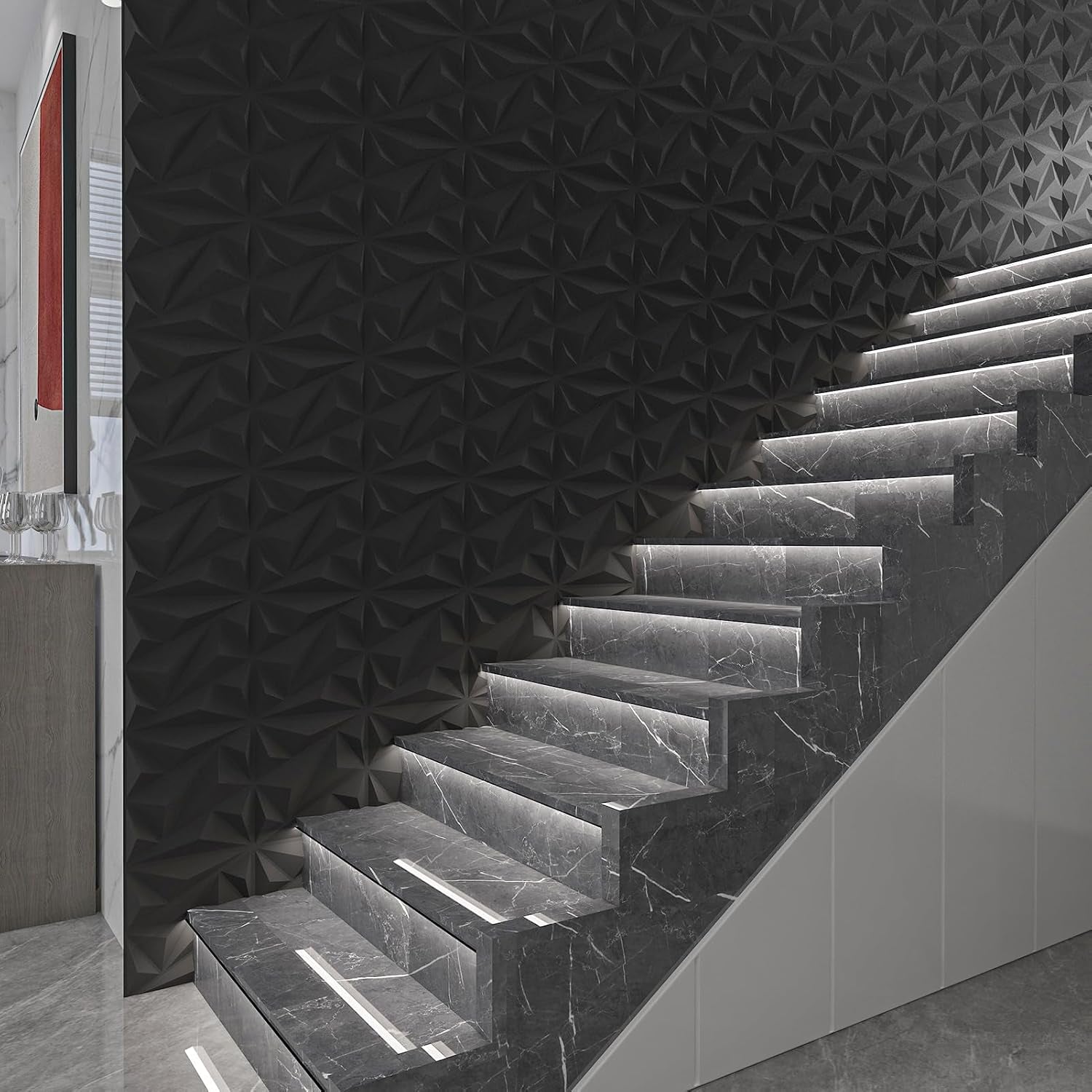 33 Pack 3D Wall Panel Diamond for Interior Wall Décor, PVC Flower Textured Wall Panels for Living Room Lobby Bedroom Hotel Office, Black, 12''X12'' Cover 32.Sq.Ft.