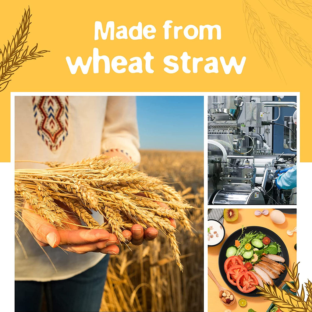 32-Piece Kitchen Plastic Wheat Straw Dinnerware Set, Service for 8, Unbreakable Modern Dish Set - Dinner Plate/Dessert Plate/Cereal Bowl/Cup, for Apartment Essentials, Outdoor Camping, Black