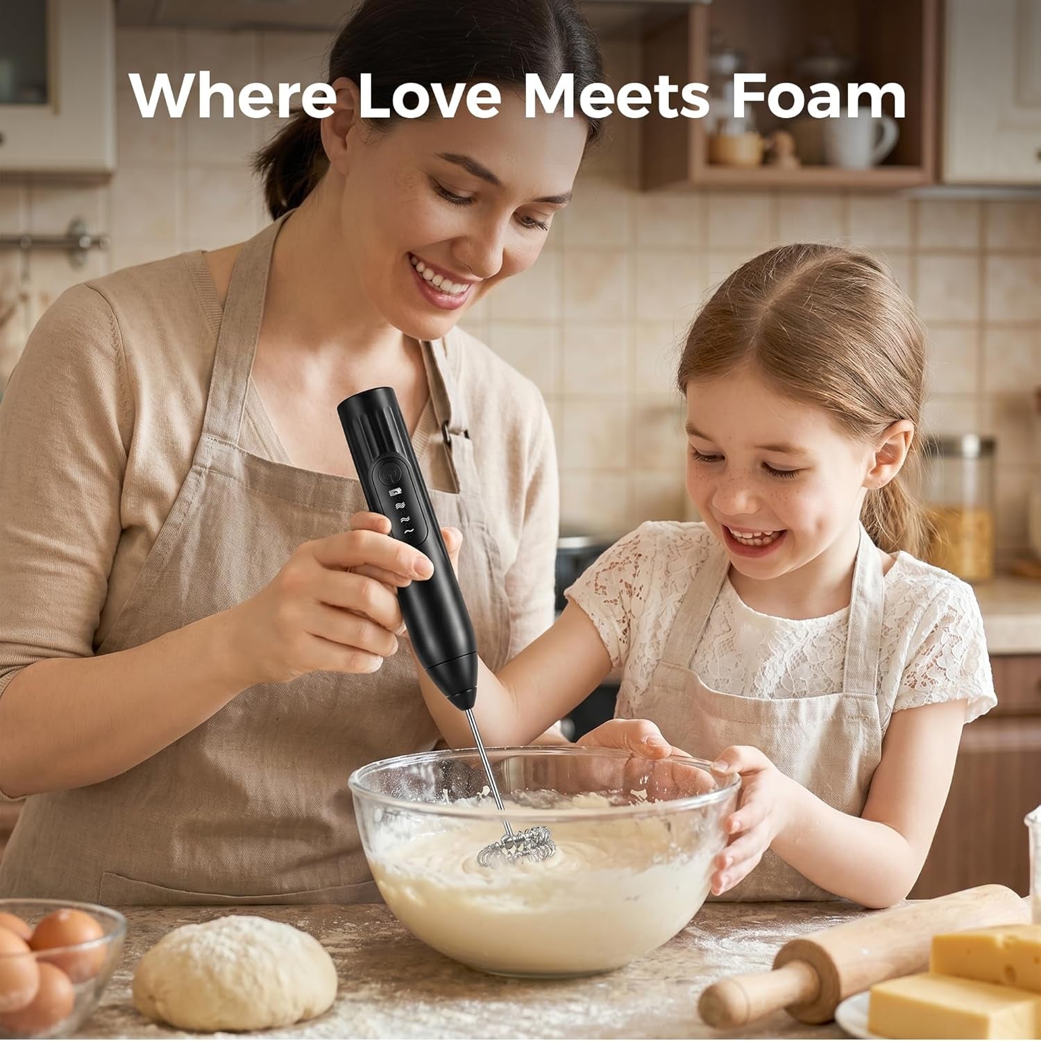 Milk Frother, Rechargeable Electric Foam Maker,Handheld Mixer with Stainless Steel Whisk, Portable Drink Mixer for Coffee Latte Cappuccino, Charging Usb-C,Black