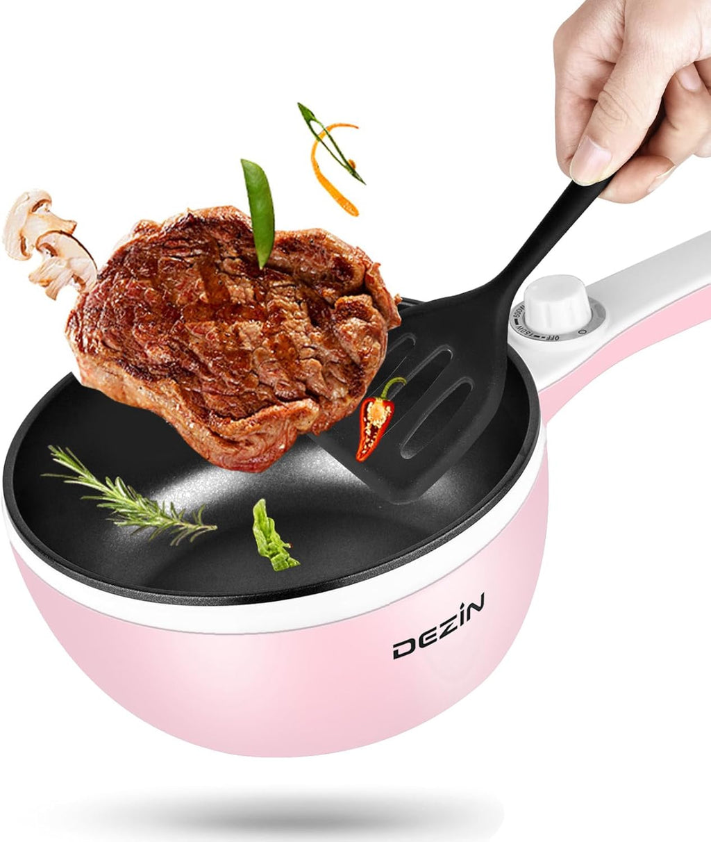 Hot Pot Electric Upgraded, Non-Stick Sauté Pan, Rapid Noodles Electric Pot, 1.5L Mini Portable Hot Pot for Steak, Egg, Fried Rice, Ramen, Oatmeal, Soup with Power Adjustment
