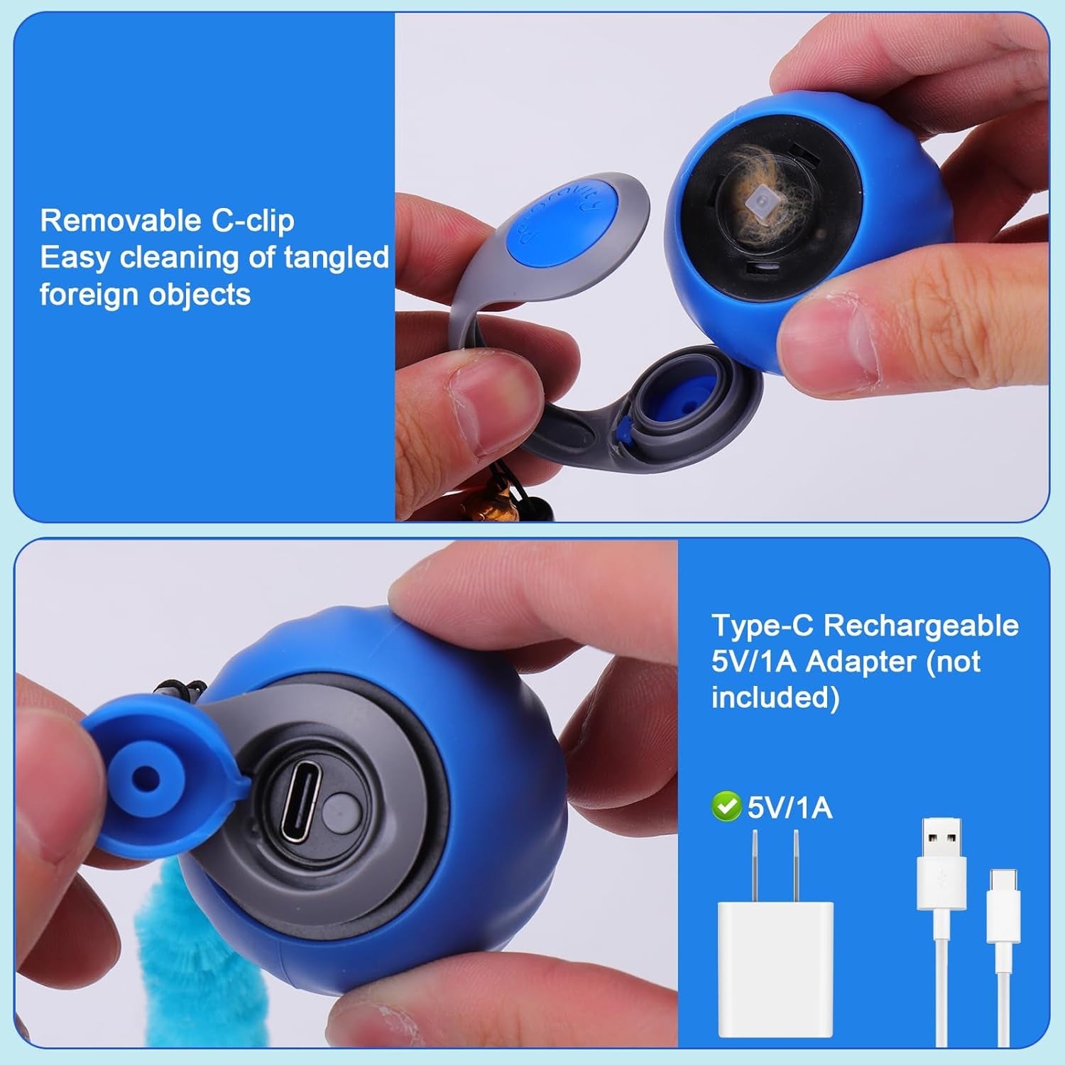 Interactive Cat Toy Ball - Automatic Interactive Cat Toys for Indoor Cats with 3 Tails, 2 Speeds Rechargeable Cat Enrichment Toys for Small/Medium/Large Cats to Keep Them Busy(Blue)