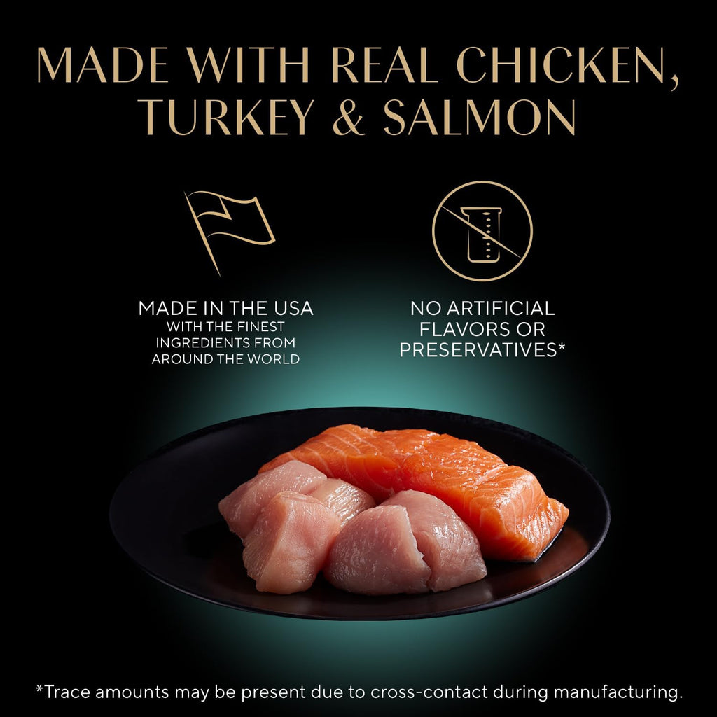 Perfect Portions Wet Cat Food Cuts in Gravy, Cat Food Wet Recipe, Roasted Chicken Entree, with Sustainable Salmon, Tender Turkey Entree, 2.6 Oz. Twin-Pack Trays (24 Count, 48 Servings)