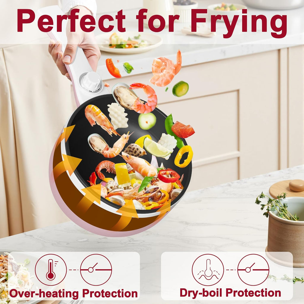 Hot Pot Electric Upgraded, Non-Stick Sauté Pan, Rapid Noodles Electric Pot, 1.5L Mini Portable Hot Pot for Steak, Egg, Fried Rice, Ramen, Oatmeal, Soup with Power Adjustment