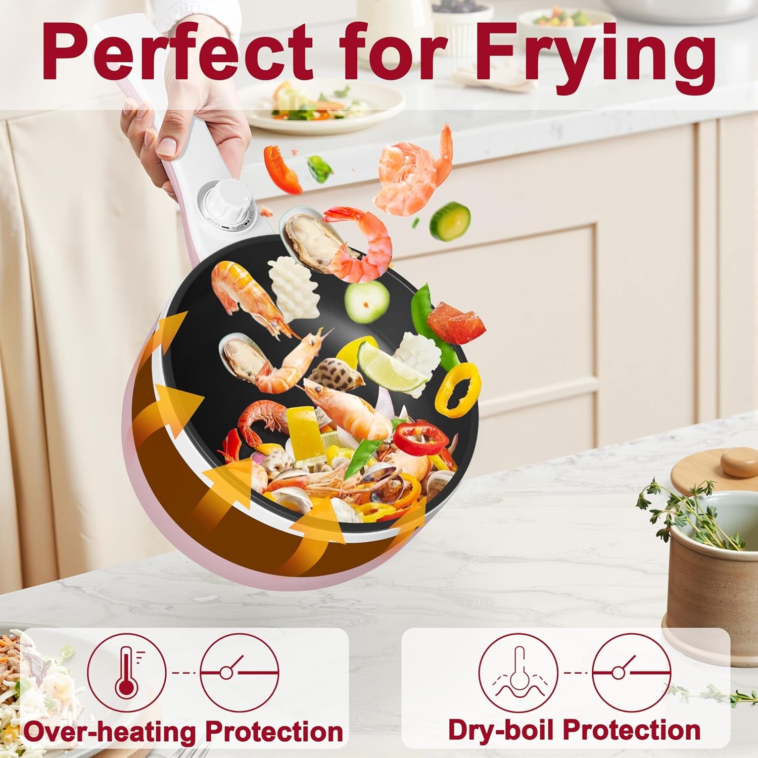 Hot Pot Electric Upgraded, Non-Stick Sauté Pan, Rapid Noodles Electric Pot, 1.5L Mini Portable Hot Pot for Steak, Egg, Fried Rice, Ramen, Oatmeal, Soup with Power Adjustment