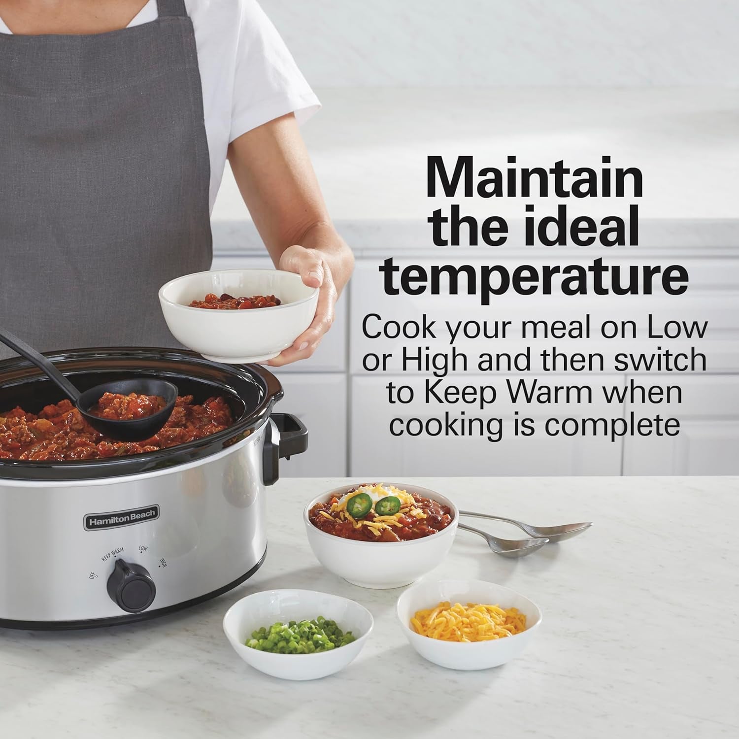 6-Quart Slow Cooker with 3 Cooking Settings, Dishwasher-Safe Stoneware Crock & Glass Lid, Silver (33665G)