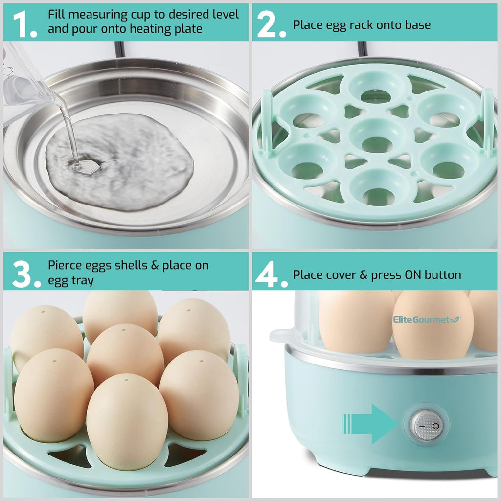 EGC115M Easy Egg Cooker Electric 7-Egg Capacity, Soft, Medium, Hard-Boiled Egg Cooker with Auto Shut-Off, Measuring Cup Included, BPA Free, Retro Mint