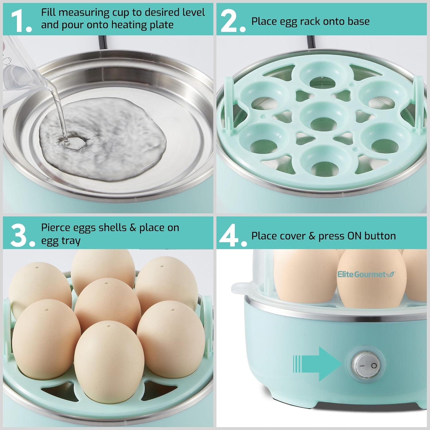 EGC115M Easy Egg Cooker Electric 7-Egg Capacity, Soft, Medium, Hard-Boiled Egg Cooker with Auto Shut-Off, Measuring Cup Included, BPA Free, Retro Mint