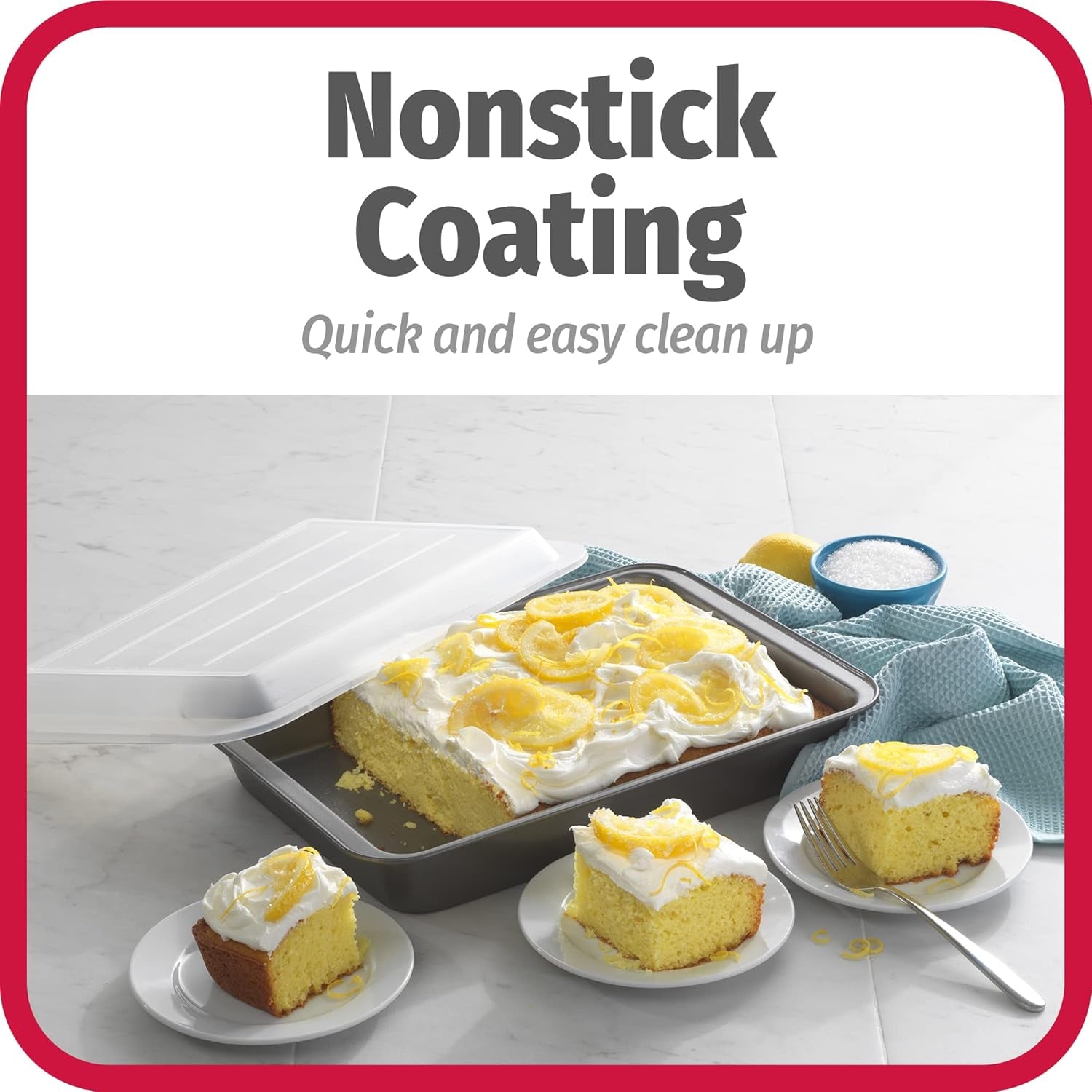Set of 2 Nonstick Steel 13" X 9" Cake Baking Pans with Covers, Gray