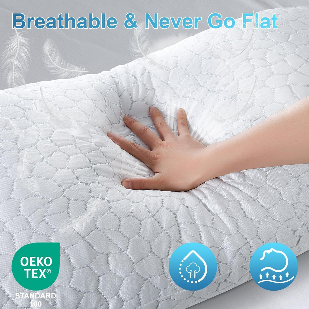 Cooling Pillow for Sleeping, Certipur-Us Shredded Memory Foam Queen Pillows Set of 2, Cool Pillow for Hot Sleepers Adjustable Firm Pillow for Side, Back, Stomach Sleepers Soft yet Support,White