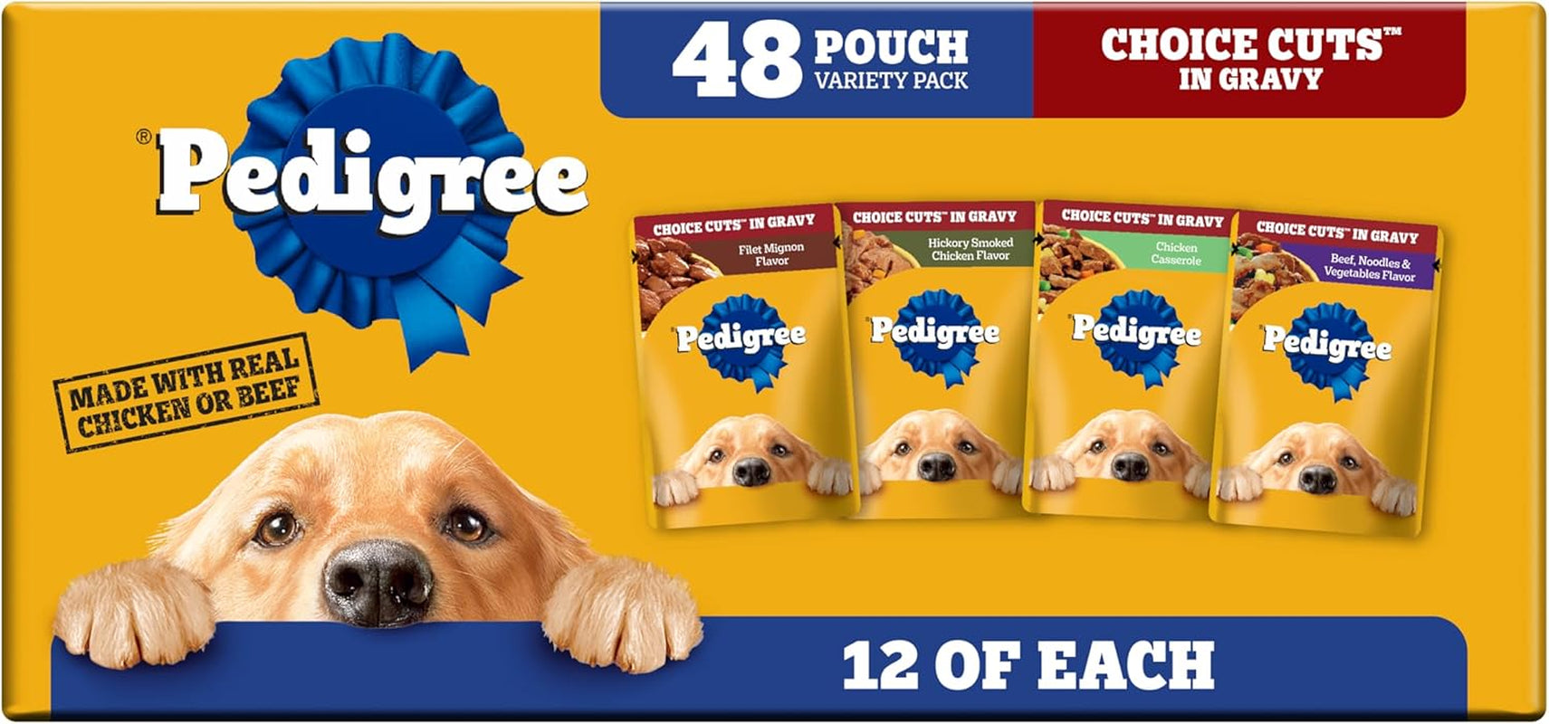 Pedigree Choice Cuts in Gravy Wet Dog Food, Adult Soft Wet Dog Food, Variety Pack, 3.5 Oz. Pouches, 48 Count
