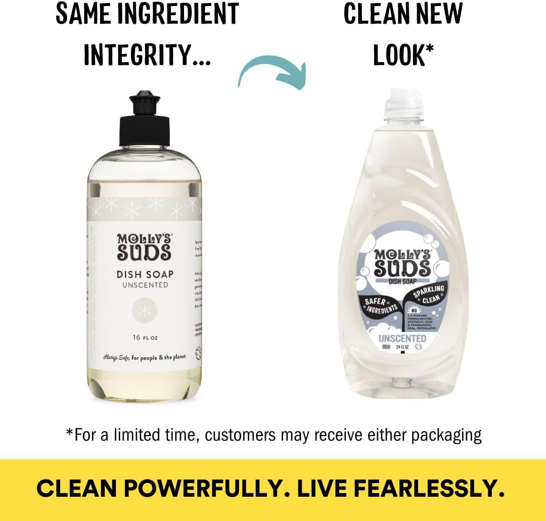 Liquid Dish Soap | Clean, Simple Ingredients | Extra Scrubbing Power | Unscented, 24 Oz - 2 Pack