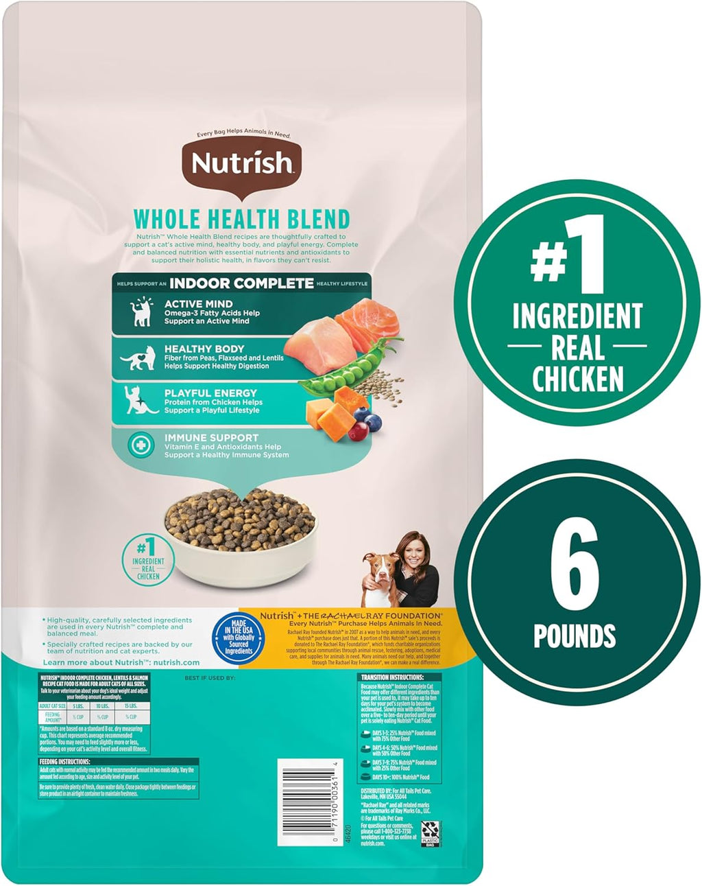 Indoor Complete Chicken, Lentils & Salmon Recipe Dry Cat Food, 6 Lb. Bag, Packaging May Vary (Rachael Ray)