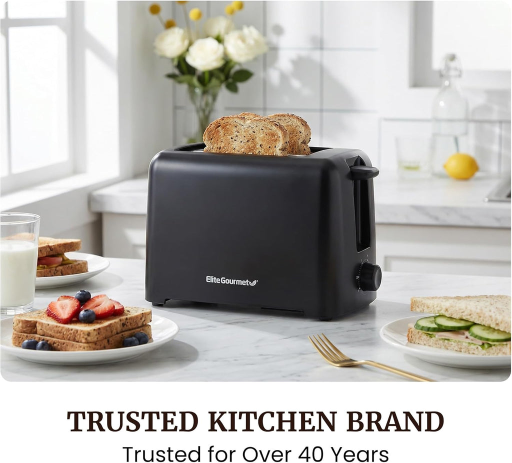 2-Slice Cool Touch Toaster – 6 Browning Levels, Extra Wide 1.25” Slots for Bagels & Thick Bread, Cancel Function, Compact, ETL Certified, Black