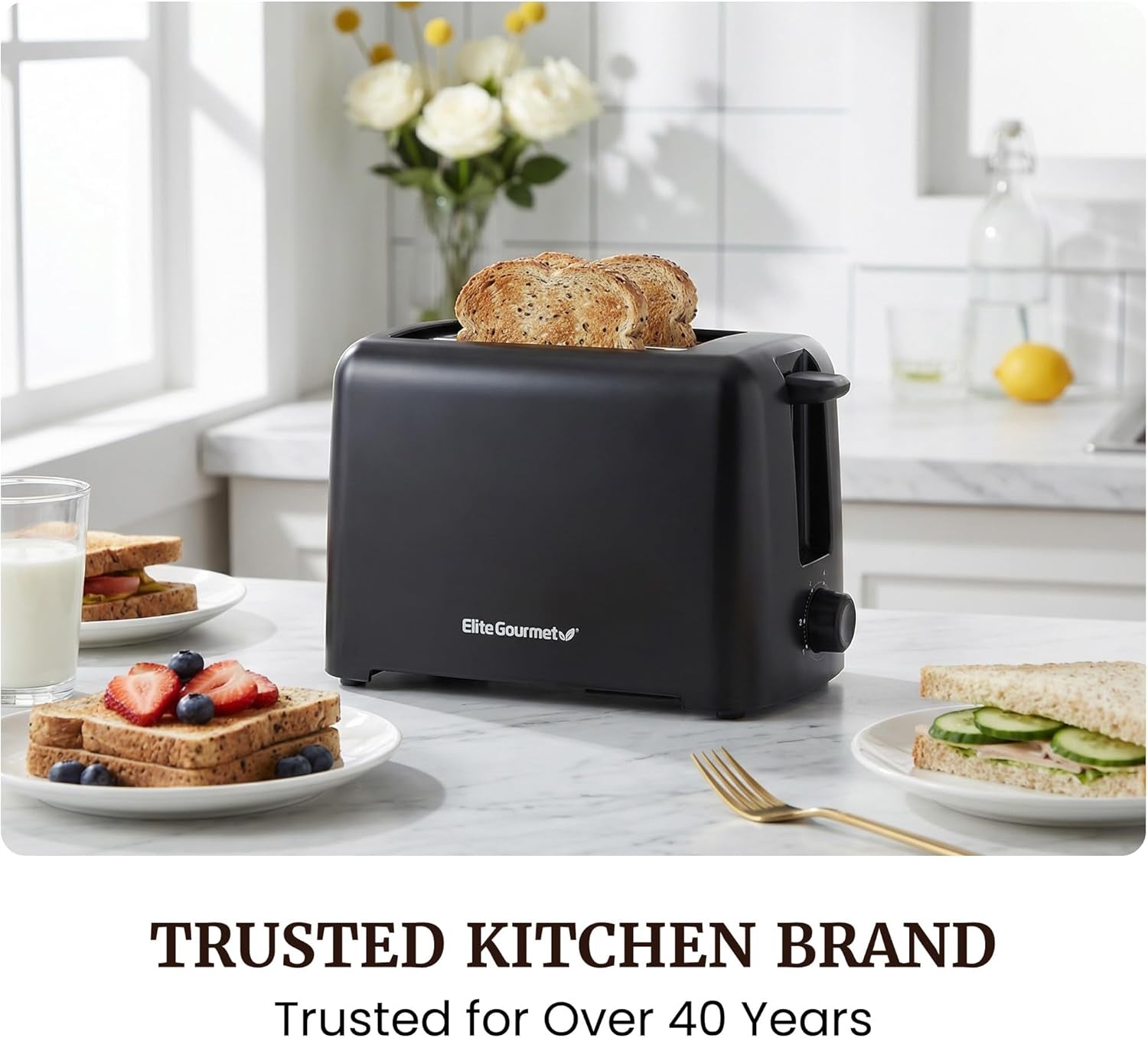 2-Slice Cool Touch Toaster – 6 Browning Levels, Extra Wide 1.25” Slots for Bagels & Thick Bread, Cancel Function, Compact, ETL Certified, Black