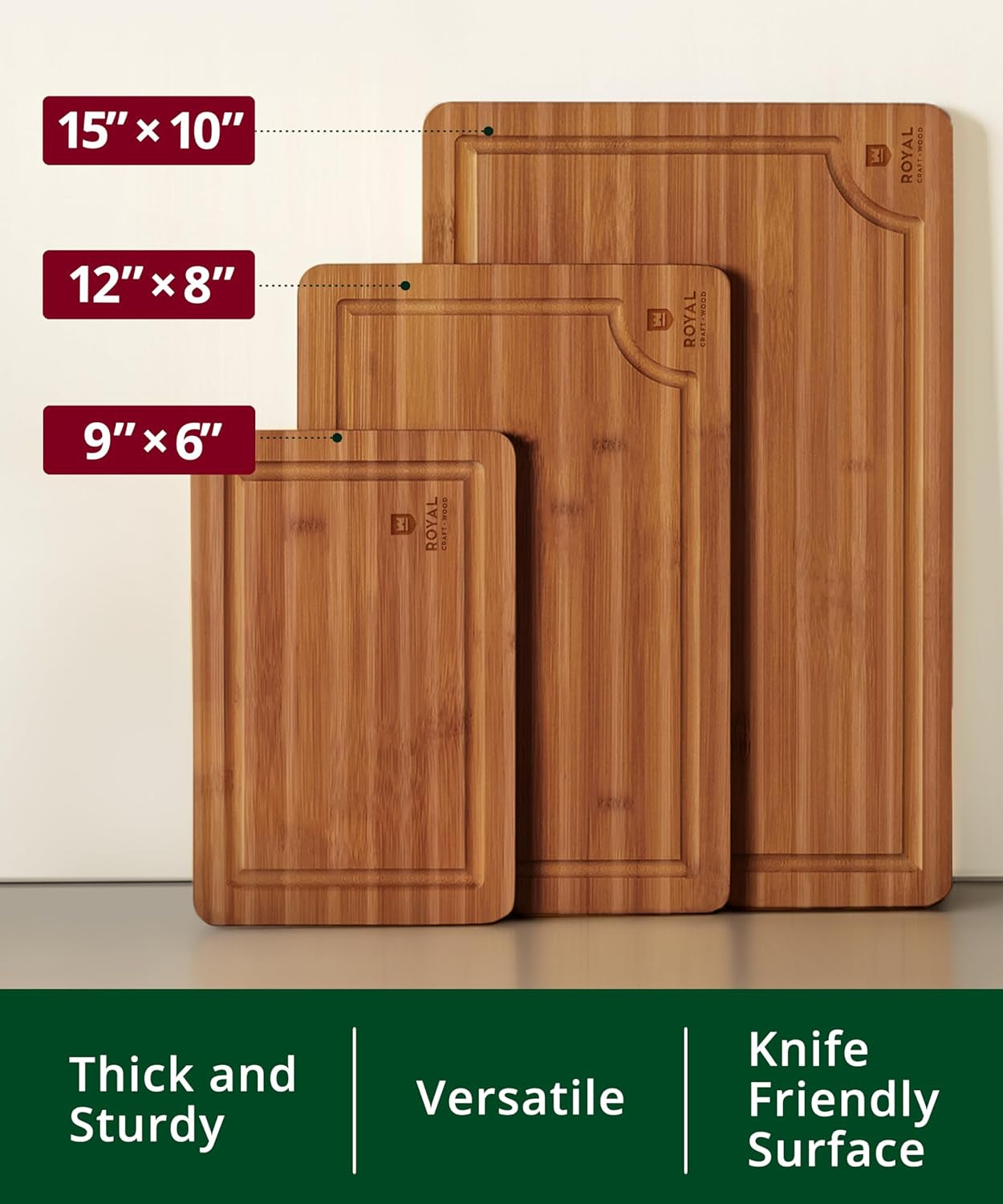 Wooden Cutting Boards for Kitchen Meal Prep & Serving - Non Toxic Bamboo Wood Cutting Board Set with Deep Juice Groove Side Handles - Charcuterie & Chopping Butcher Block for Meat