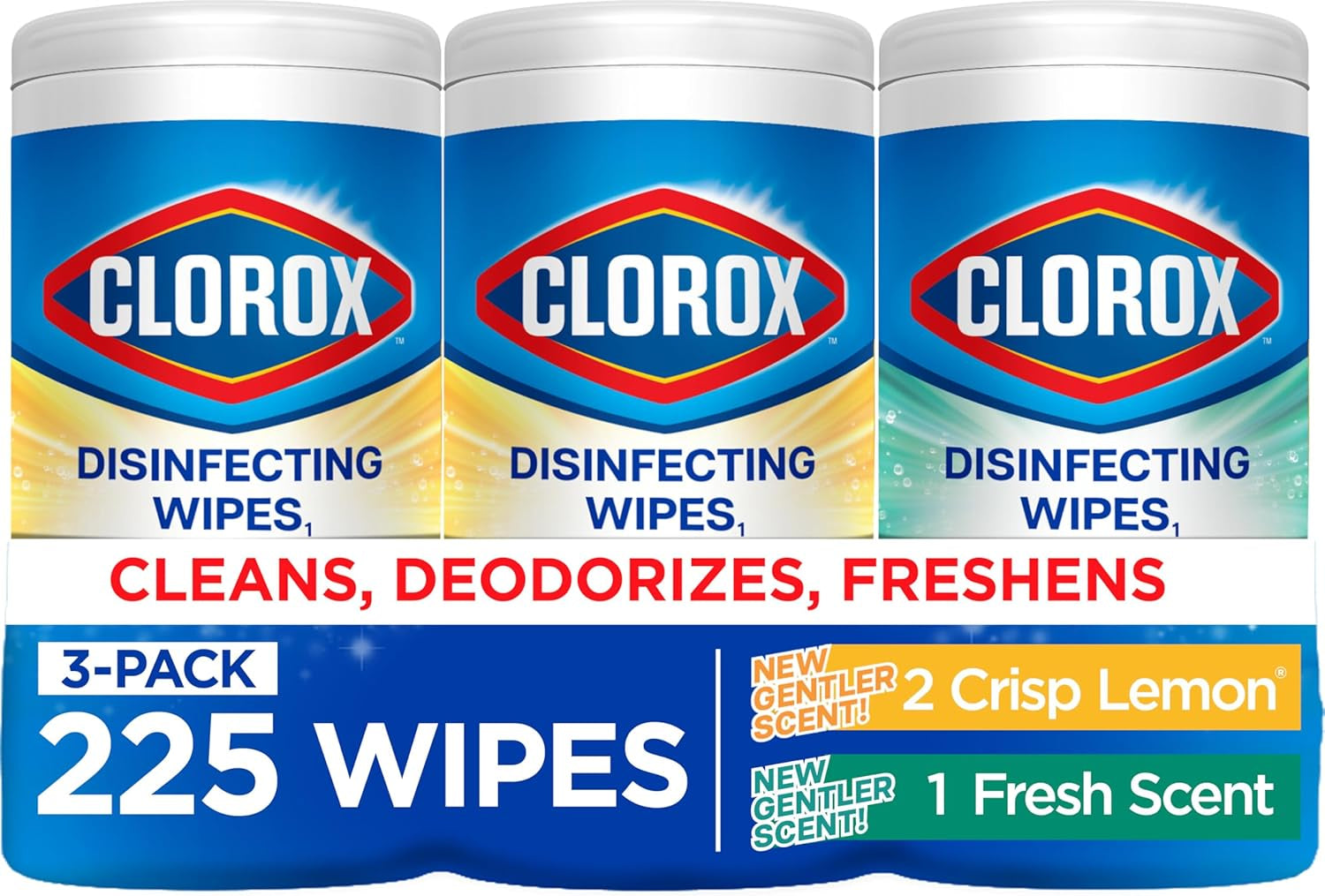 Disinfecting Wipes for Allergy Season, Bleach-Free, Multi-Surface Cleaner, Antibacterial, Fresh Scent & Crisp Lemon, 75 Count Each, Pack of 3