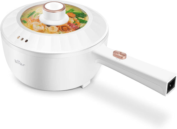 Bear Hot Pot Electric, 2L Multifunctional Portable Cooking Pot, 1000W Rapid Noodles Electric, Non-Stick Frying Pans for Steak, Egg, Ramen, Oatmeal with Dual Power Adjustment