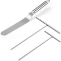 Crepe Spreader and Spatula Kit, Metal Handle Curved Offset Spacula 12", Stainless Steel 7" & 5" T-Shaped Batter Spreaders, Pancake Tool, Crepes Turner Sticks Fit Any Crepe Pan Maker, Pack of 3