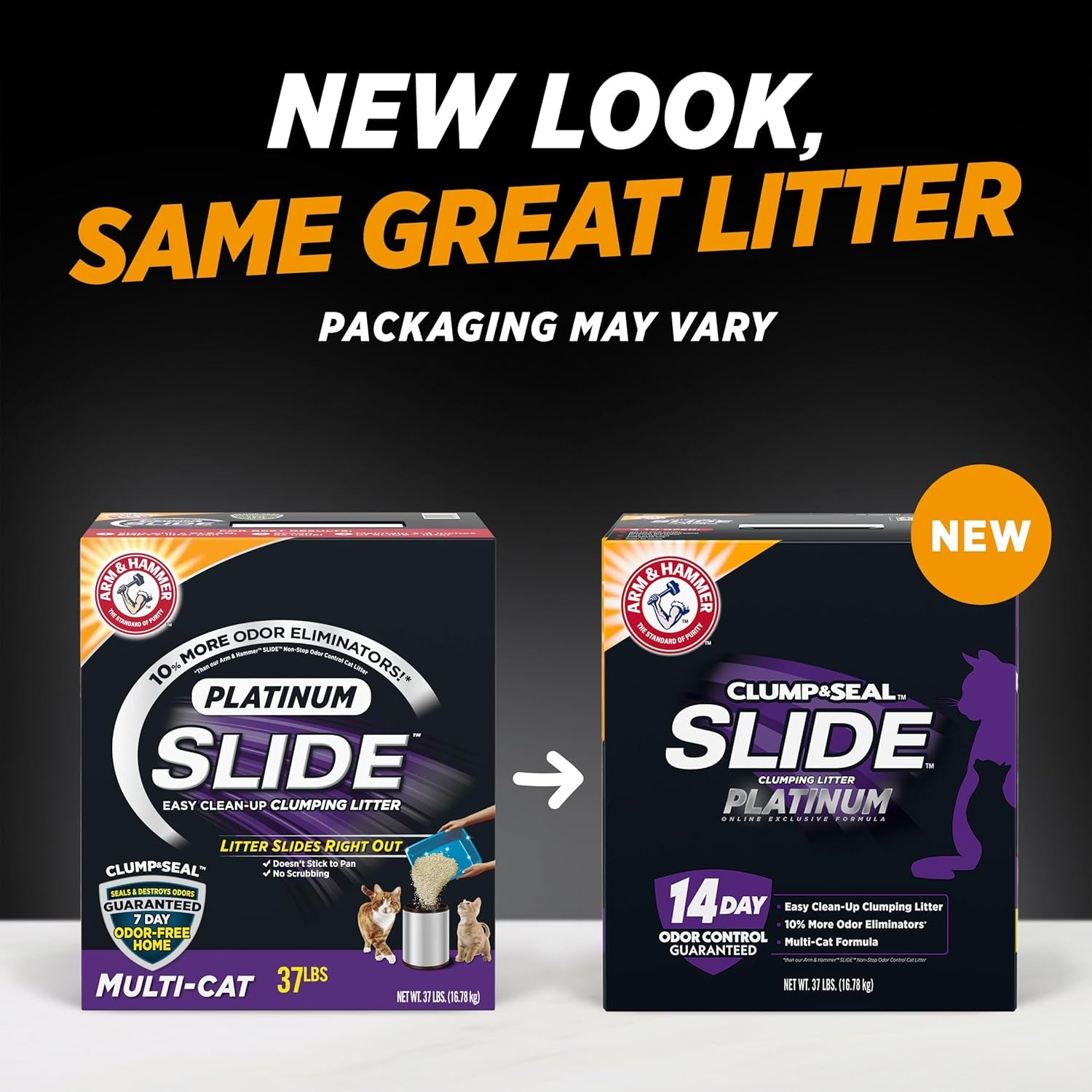 Clump & Seal SLIDE Platinum Multi-Cat Clumping Cat Litter, Easy Clean Technology with No Scrubbing, 14-Day Odor Control, 37 Lbs