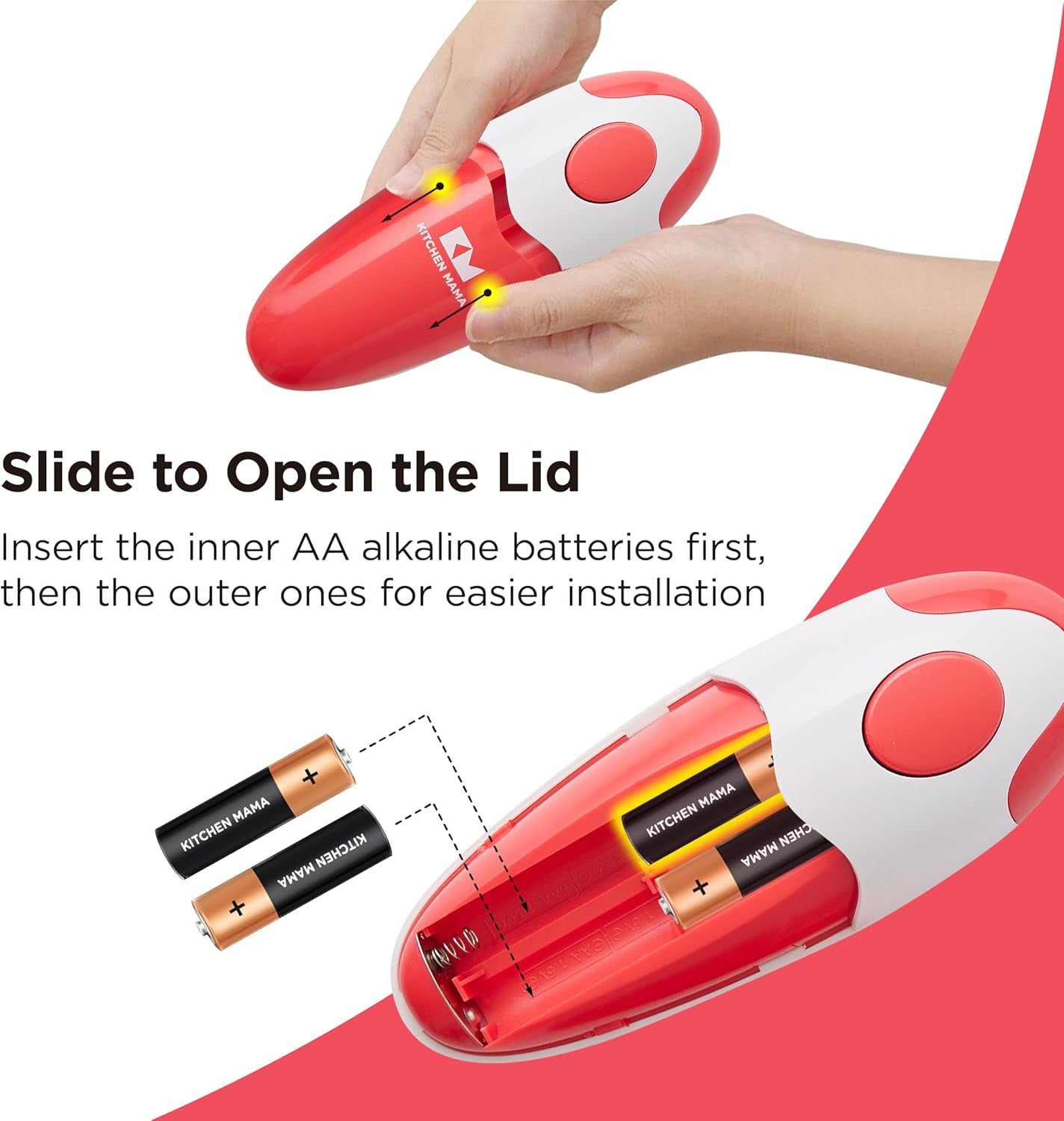 Auto Electric Can Opener: Open Your Cans with a Simple Press of Button - Automatic, Hands Free, Smooth Edge, Battery Operated, YES YOU CAN (Red)