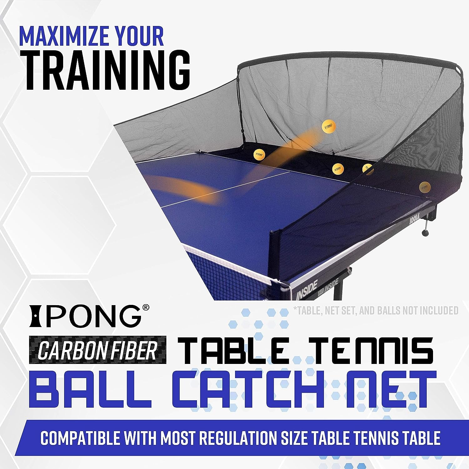 Carbon Fiber Table Tennis Ball Catch Net - Practice Net Attaches to Ping Pong Table for Ball Collection during Table Tennis Robot, Serve or Multi-Ball Training