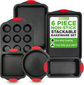 Baking Pans Set - 6 Piece Bakeware with Nonstick Carbon Steel for Easy Release and Cleanup, Durable and Versatile Design, Includes Cookie Sheet, Loaf Pan, Muffin Tin & More