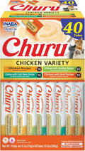 Churu Cat Treats, Lickable, Squeezable Creamy Purée Cat Treat with Green Tea Extract & Taurine, 0.5 Ounces Each Tube, 40 Tubes, Chicken Variety Box