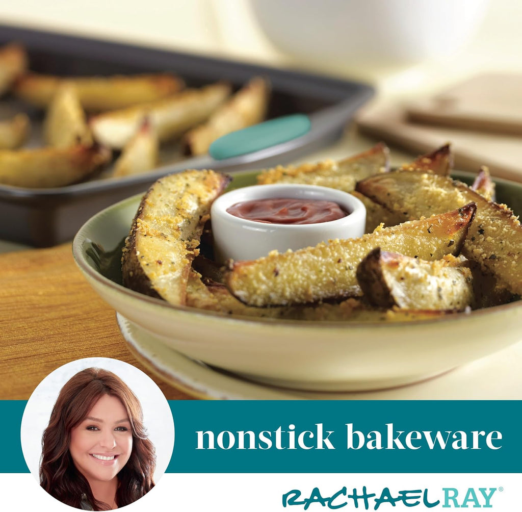Bakeware Nonstick Cookie Pan Set, 3-Piece, Gray with Agave Blue Grips