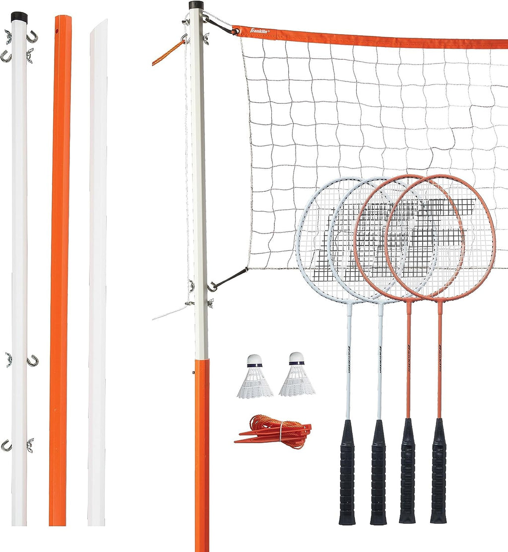 Franklin Sports Badminton Net Sets - Outdoor Backyard + Beach Badminton Net + Equipment Set - (4) Rackets + (2) Birdies + Portable Net Included - Adults + Kids Set