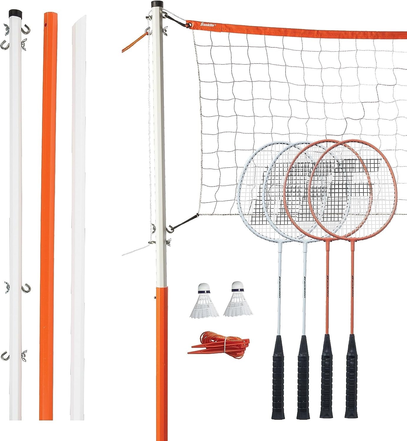 Franklin Sports Badminton Net Sets - Outdoor Backyard + Beach Badminton Net + Equipment Set - (4) Rackets + (2) Birdies + Portable Net Included - Adults + Kids Set