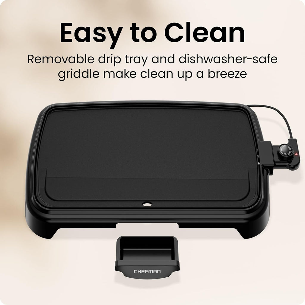 XL Electric Griddle with Removable Temperature Control, Immersible Flat Top Grill, Burger, Eggs, Pancake Griddle, Nonstick Extra Large Cooking Surface, Slide Out Drip Tray, 10 X 20 Inch