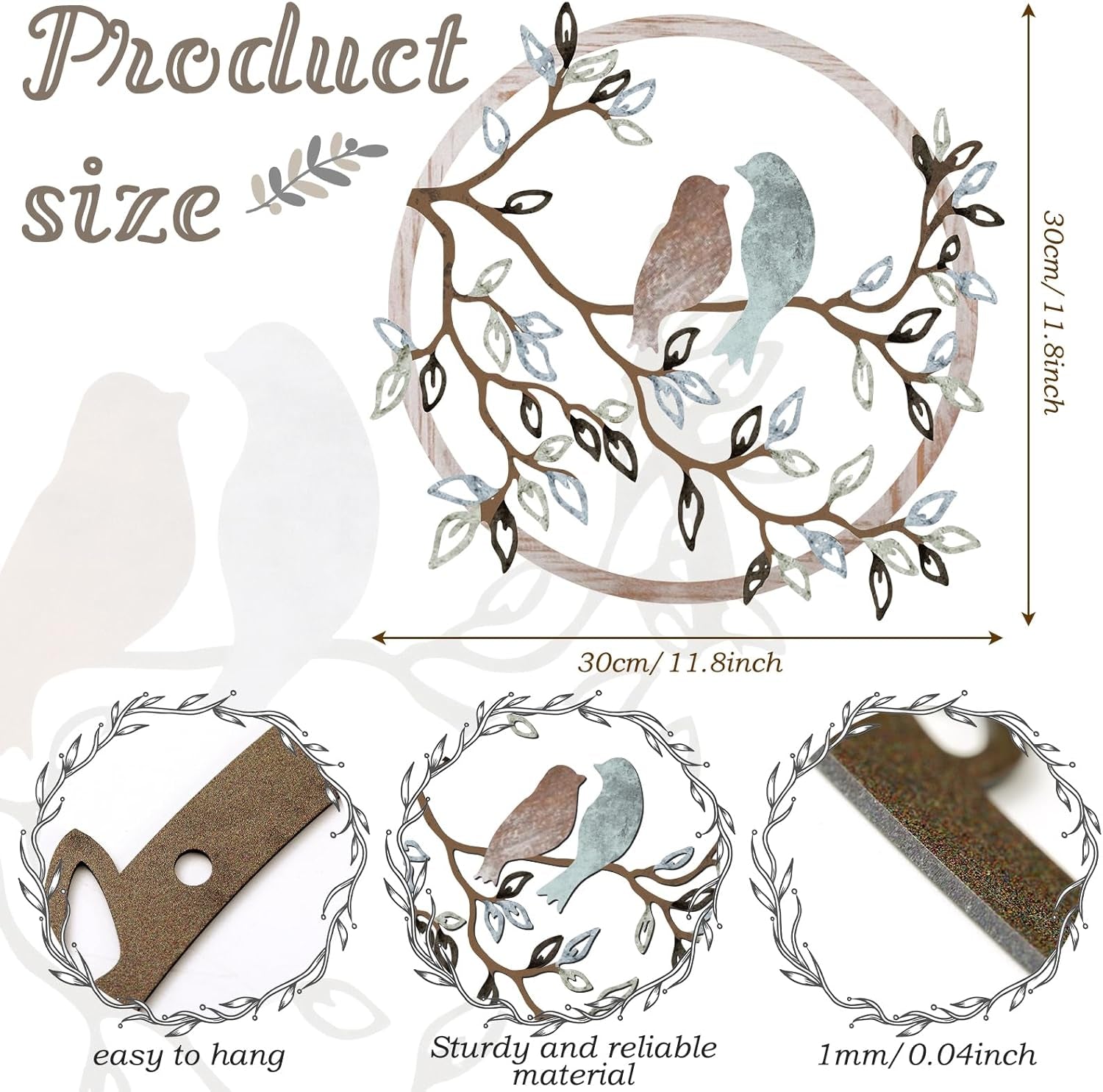 Metal Wall Art Bird on Tree Branch Silhouette Bird Hanging Ornament Porch Wall Decor for Living Room Outdoor Garden Bedroom Office Housewarming Party Decoration(Fresh Color)