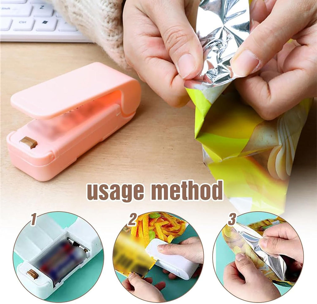 Portable Mini Sealing Machine, 2026 Upgrade Mini Bag Sealer 2 in 1 Sealer and Cutter Handheld Heat Vacuum Sealer Portable Resealer Machine for Plastic Bags Food Storage Snacks Freshness (Pink, 1Pcs)