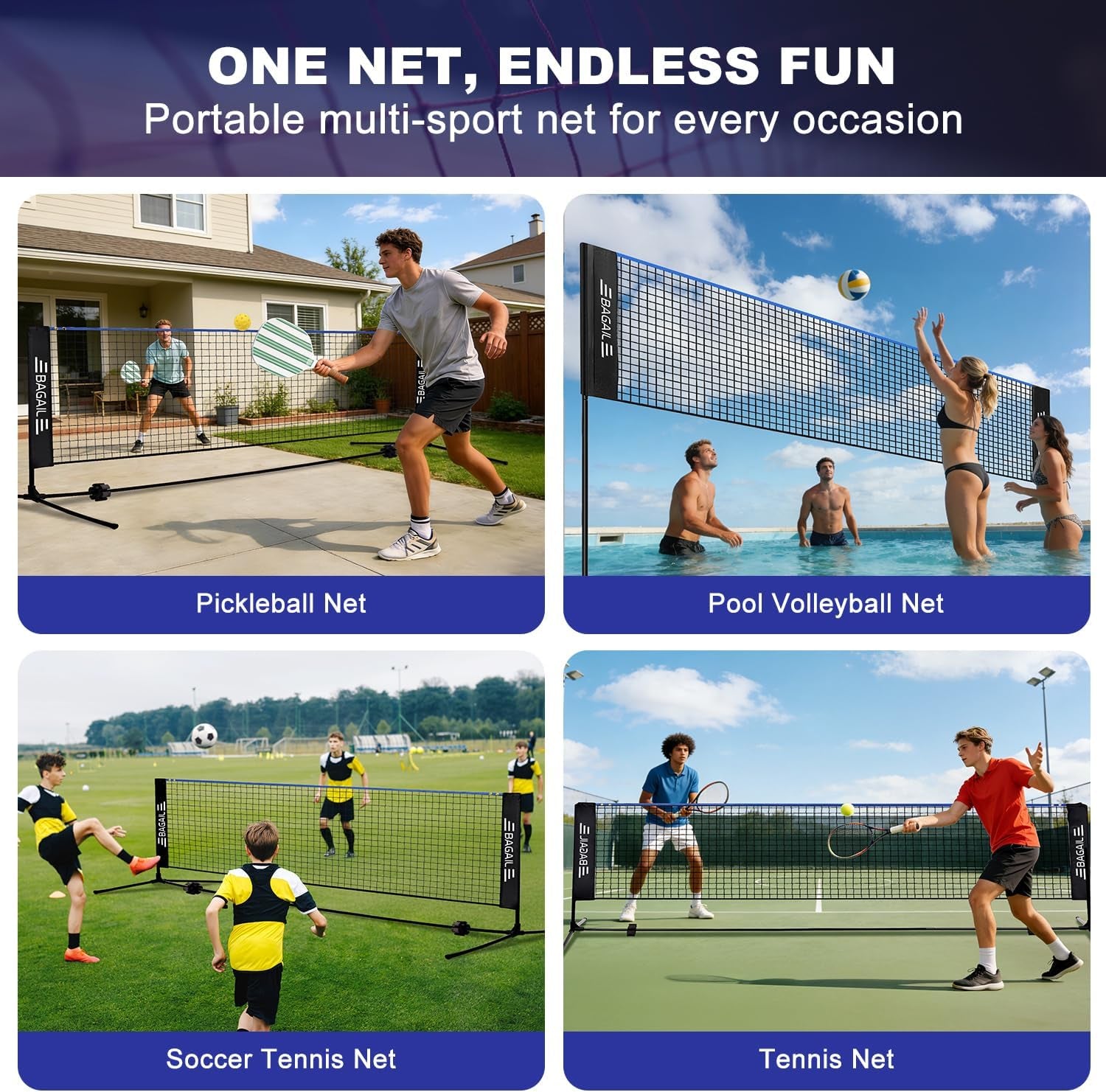Badminton Net, Height Adjustable Kids Volleyball Net, Foldable Nylon Net 10 Ft/14Ft/17Ft Wide, Tennis Net, Small Pickleball Net for Backyard Game and Indoor Outdoor Use, Easy Setup