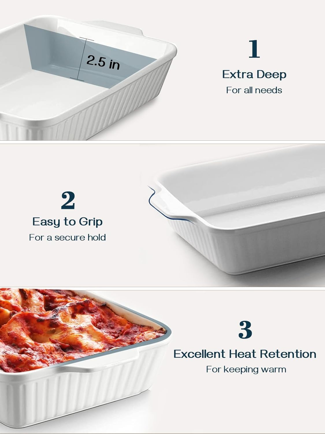 Casserole Dish, 9X13 Ceramic Baking Dish, Large Lasagna Pan Deep for Oven, 4.2 Quarts Baking Pan with Handles, Oven Safe and Durable Bakeware for Lasagna, Home Decor, Wedding Gift, Soft White
