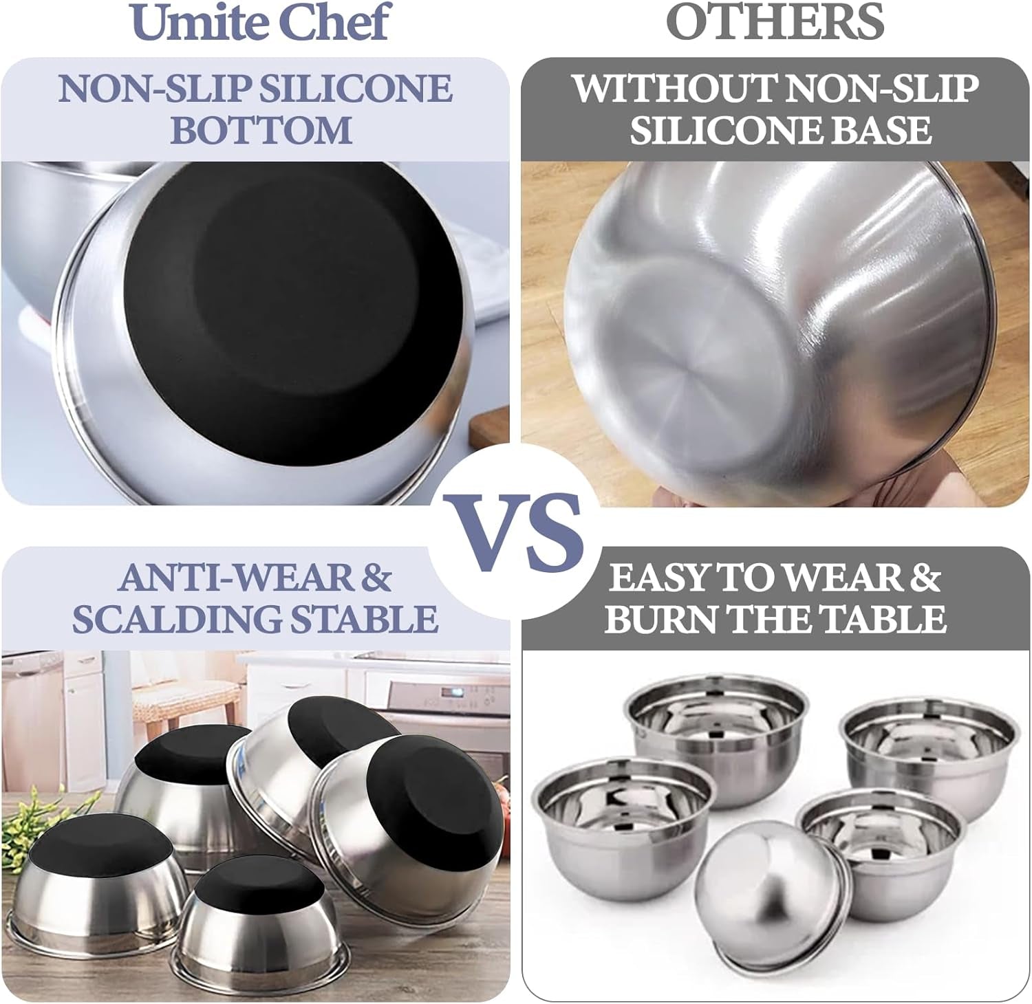 Mixing Bowls with Airtight Lids, 8PCS Stainless Steel Nesting Mixing Bowls Set, 3 Grater Attachments & Non-Slip Bottoms, Black Kitchen Bowls, Size 5, 4, 3.5, 2, 1.5QT for Baking & Serving