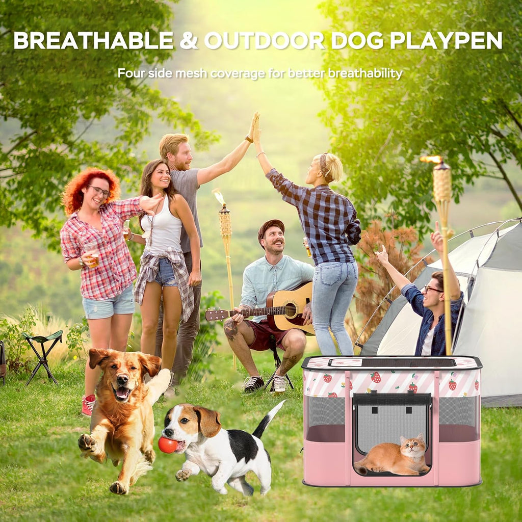 Portable Pet Cat Playpen,Cat Cages Indoor Collapsible Dog Crates Tent Kennel Playpen for Dogs Cat and Rabbit Travel Dog Playpen Indoor & Outdoor (Small（27.6" L X 21.7" W X 17.7" H）, Pink)